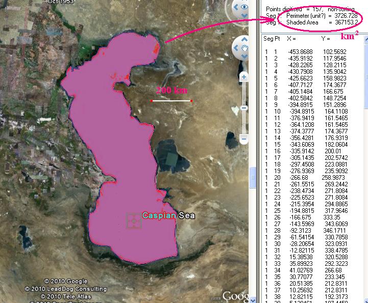 measure area size of Caspian Sea